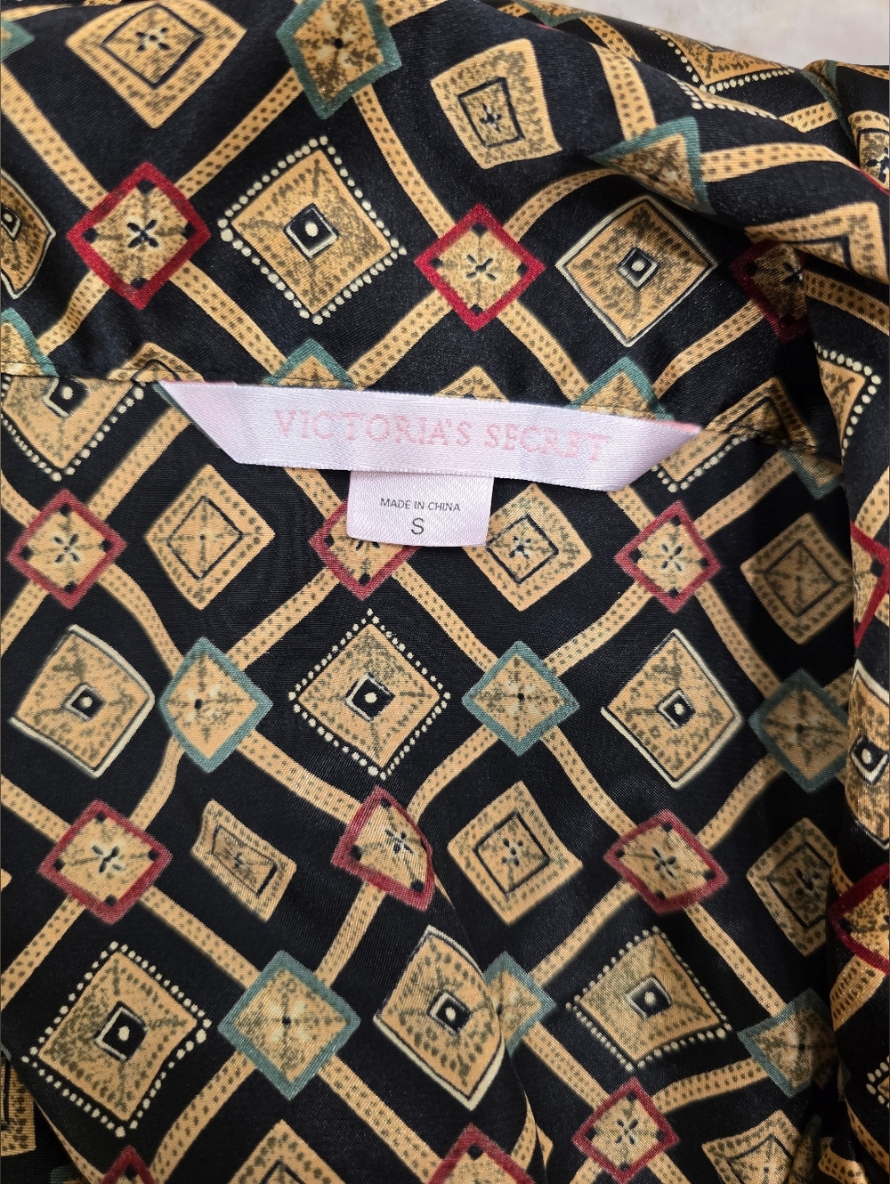 vintage Victoria's Secret pajama set black gold geometric pattern S - Picture 7 of 7